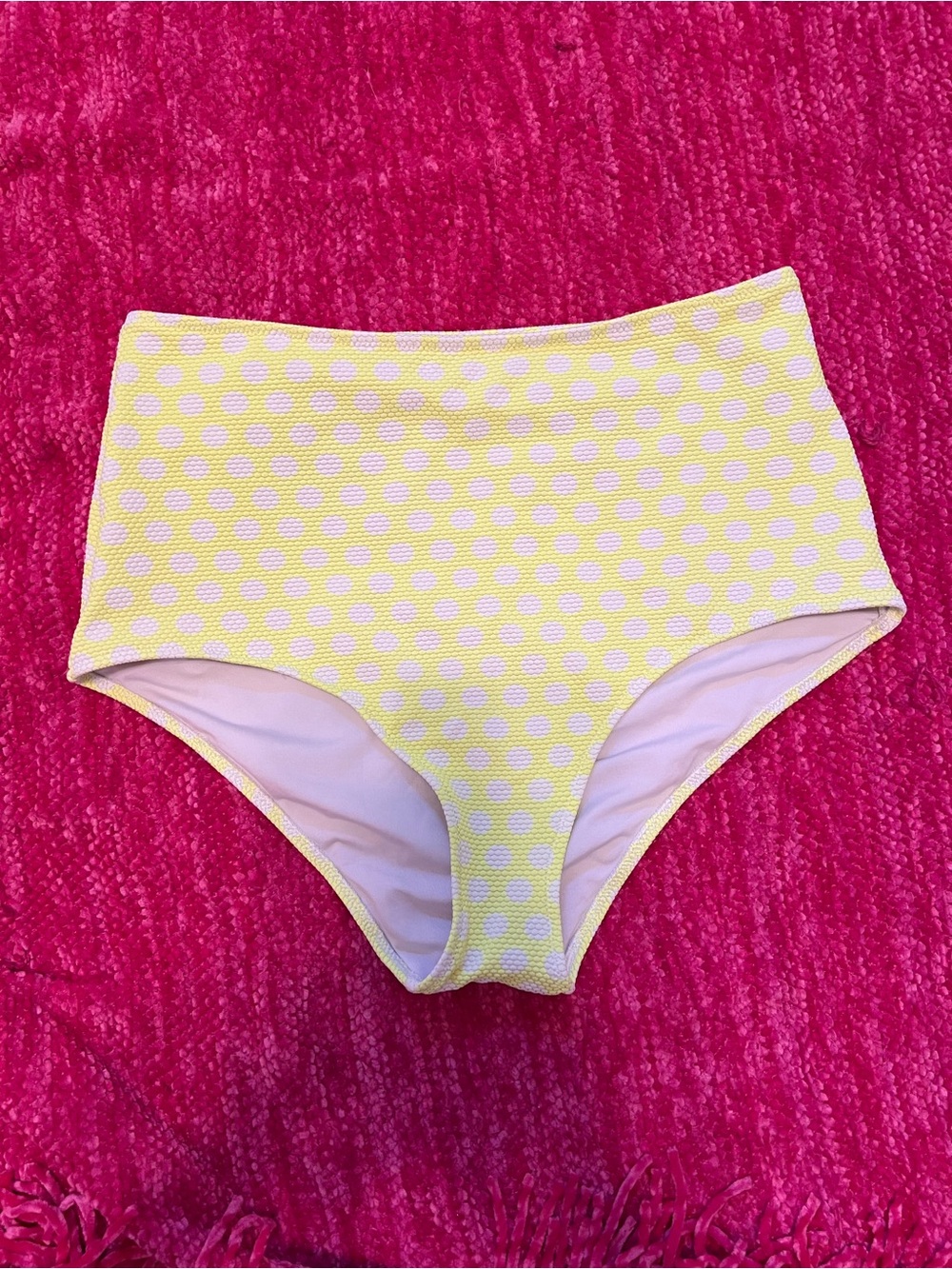aerie Neon Yellow & White High-Waist Bikini Bottoms with Polka Texture size S